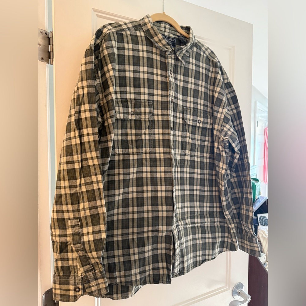 Men’s American Eagle Outfitters Tan, Green, Gray Plaid Shirt Size XXL